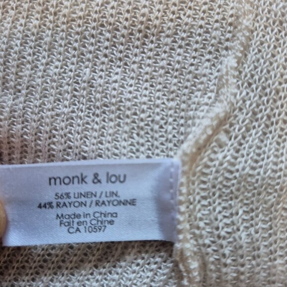 Monk & Lou Oversize Loose Fit Linen Blend Open Front Knit Cardigan Cream - Picture 8 of 10